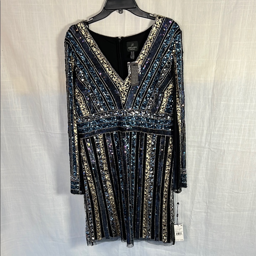 BOGO! Adrianna Papell Long Sleeve V-Neck Sequin Dress NWT